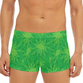 Green Cannabis Leaf Pattern Print Men's Short Boxer Briefs