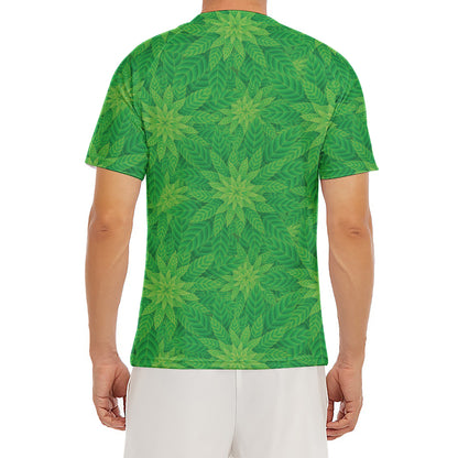 Green Cannabis Leaf Pattern Print Men's Short Sleeve Rash Guard