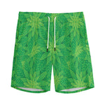 Green Cannabis Leaf Pattern Print Men's Sports Shorts