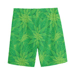 Green Cannabis Leaf Pattern Print Men's Sports Shorts