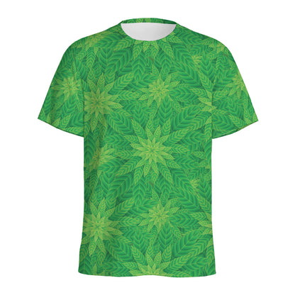Green Cannabis Leaf Pattern Print Men's Sports T-Shirt