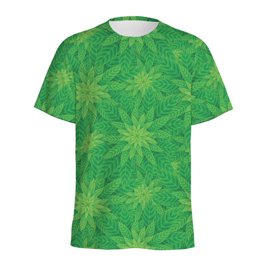 Green Cannabis Leaf Pattern Print Men's Sports T-Shirt