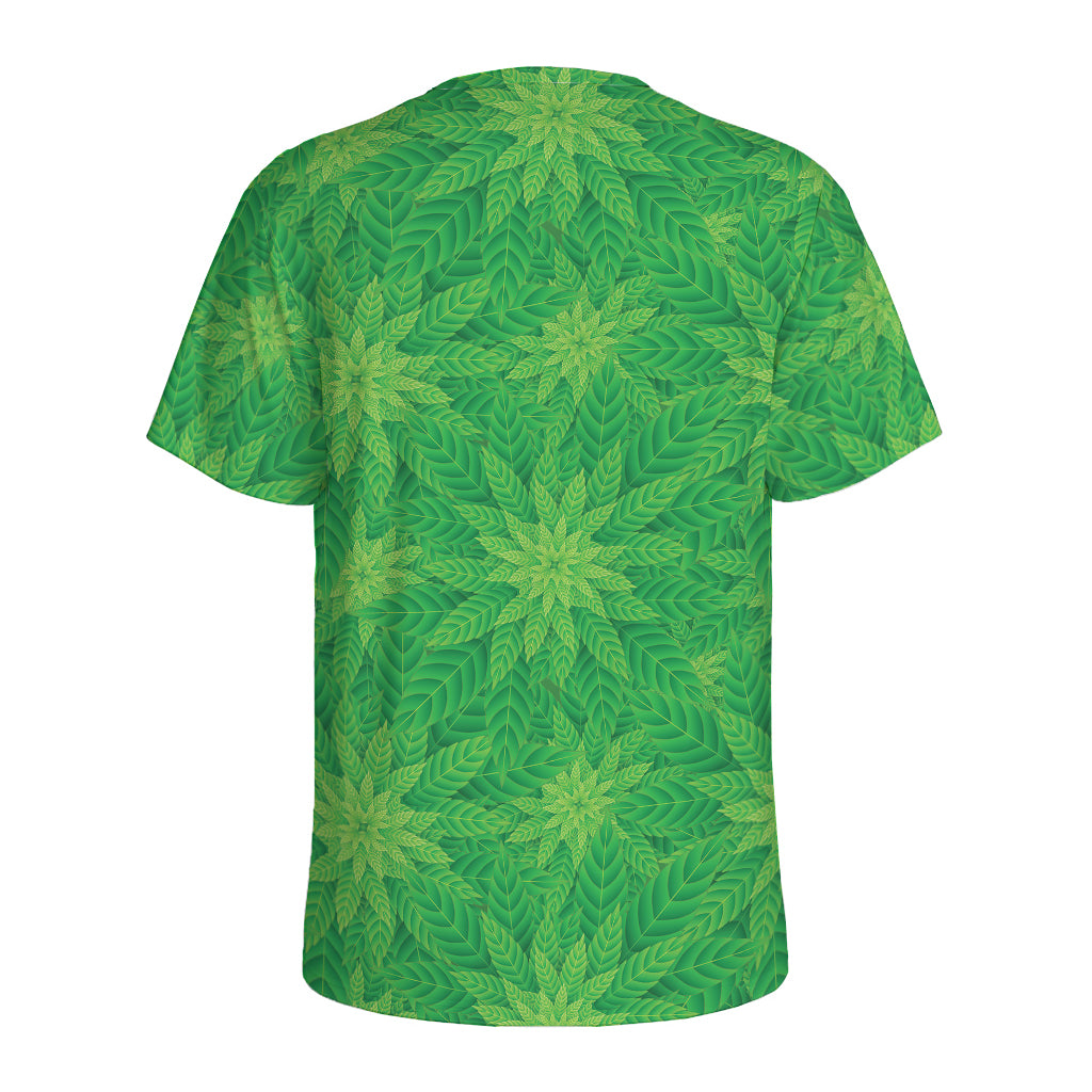 Green Cannabis Leaf Pattern Print Men's Sports T-Shirt