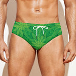 Green Cannabis Leaf Pattern Print Men's Swim Briefs