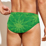 Green Cannabis Leaf Pattern Print Men's Swim Briefs