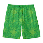 Green Cannabis Leaf Pattern Print Men's Swim Trunks