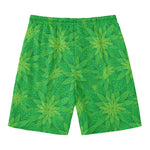 Green Cannabis Leaf Pattern Print Men's Swim Trunks