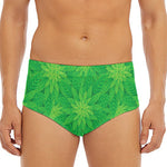 Green Cannabis Leaf Pattern Print Men's Triangle Swim Briefs