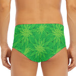 Green Cannabis Leaf Pattern Print Men's Triangle Swim Briefs
