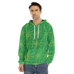 Green Cannabis Leaf Pattern Print Men's Velvet Pullover Hoodie