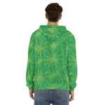 Green Cannabis Leaf Pattern Print Men's Velvet Pullover Hoodie