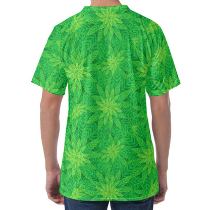 Green Cannabis Leaf Pattern Print Men's Velvet T-Shirt