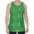 Green Cannabis Leaf Pattern Print Men's Velvet Tank Top