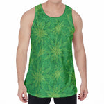 Green Cannabis Leaf Pattern Print Men's Velvet Tank Top