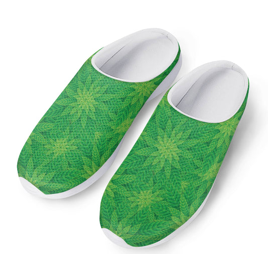 Green Cannabis Leaf Pattern Print Mesh Casual Shoes
