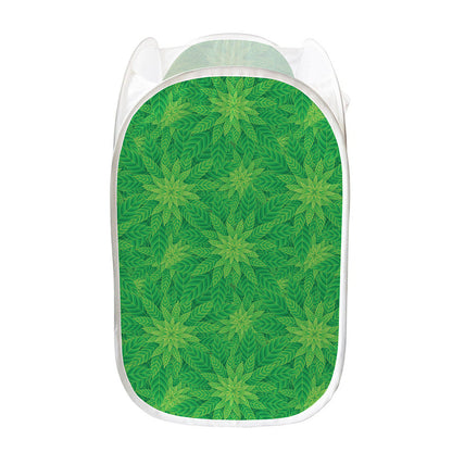 Green Cannabis Leaf Pattern Print Mesh Laundry Hamper