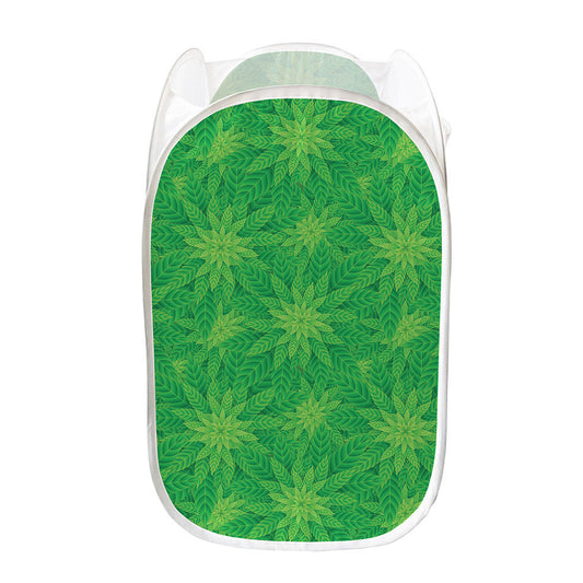 Green Cannabis Leaf Pattern Print Mesh Laundry Hamper