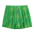 Green Cannabis Leaf Pattern Print Mesh Shorts