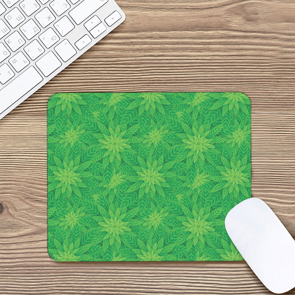 Green Cannabis Leaf Pattern Print Mouse Pad