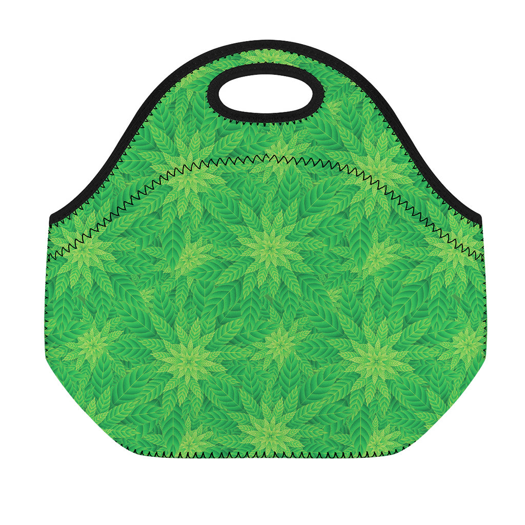 Green Cannabis Leaf Pattern Print Neoprene Lunch Bag