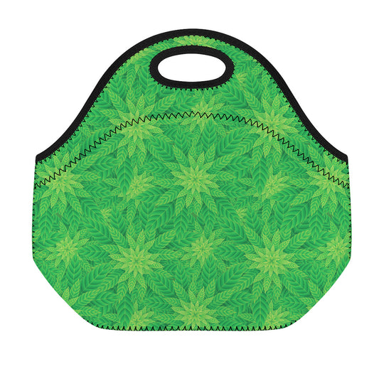 Green Cannabis Leaf Pattern Print Neoprene Lunch Bag