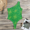 Green Cannabis Leaf Pattern Print One Shoulder Bodysuit