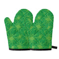 Green Cannabis Leaf Pattern Print Oven Mitts