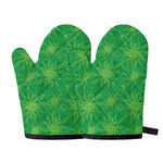 Green Cannabis Leaf Pattern Print Oven Mitts