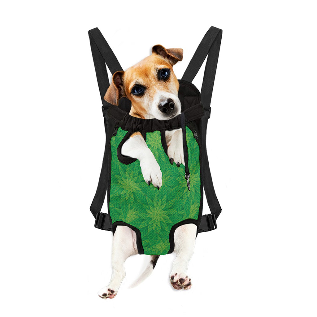Green Cannabis Leaf Pattern Print Pet Carrier Backpack