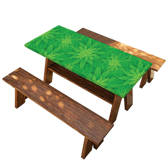 Green Cannabis Leaf Pattern Print Picnic Table Cover