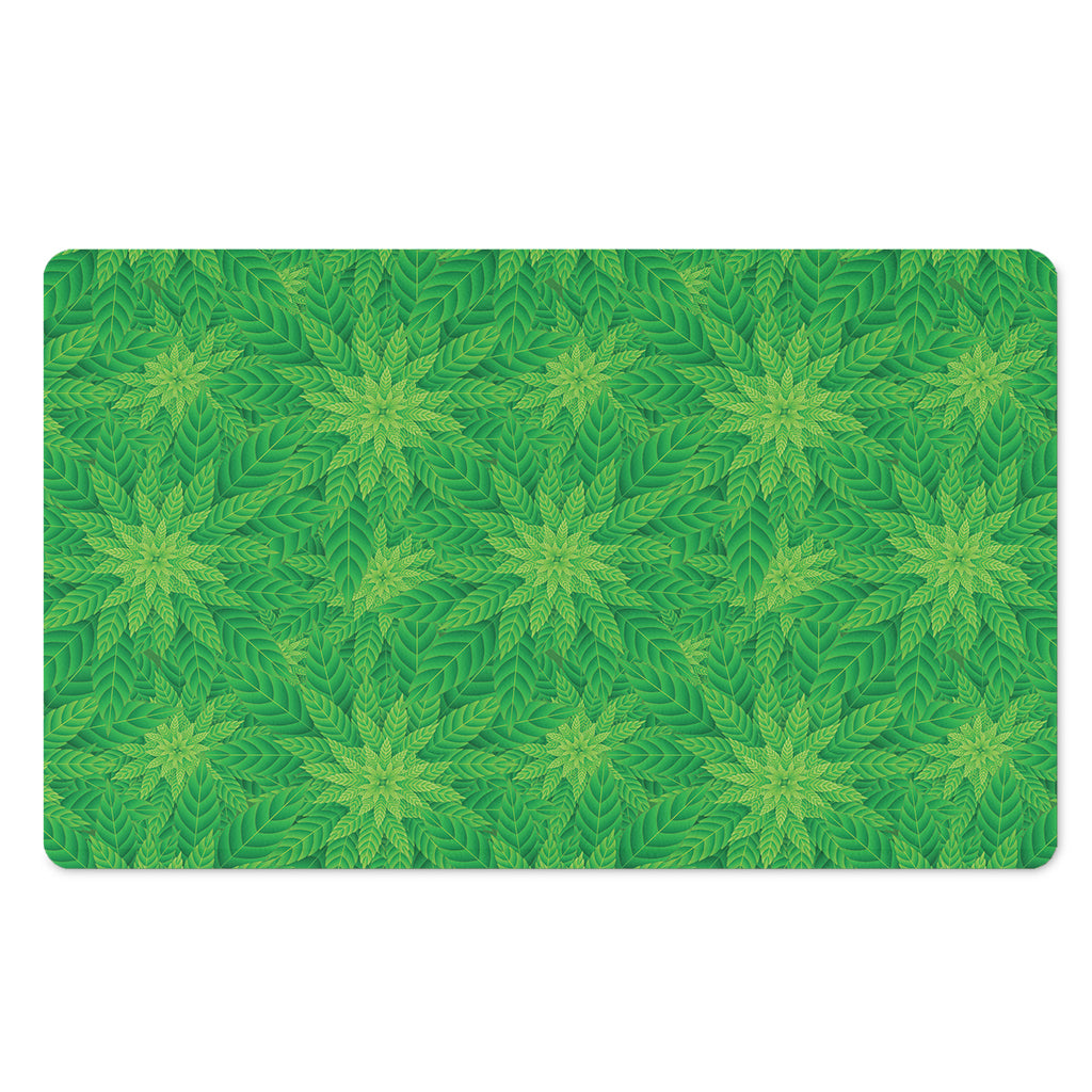 Green Cannabis Leaf Pattern Print Polyester Doormat