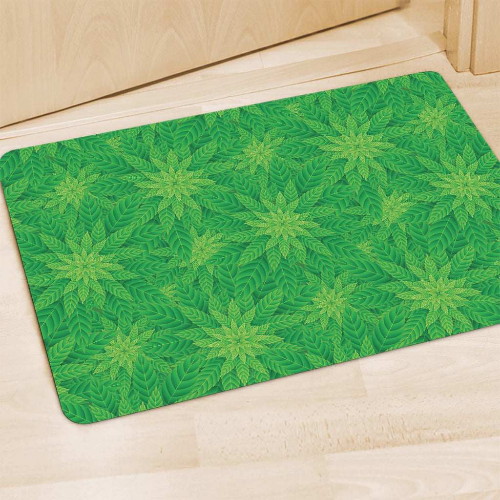 Green Cannabis Leaf Pattern Print Polyester Doormat