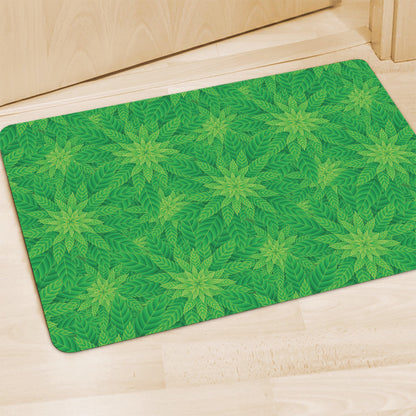 Green Cannabis Leaf Pattern Print Polyester Doormat