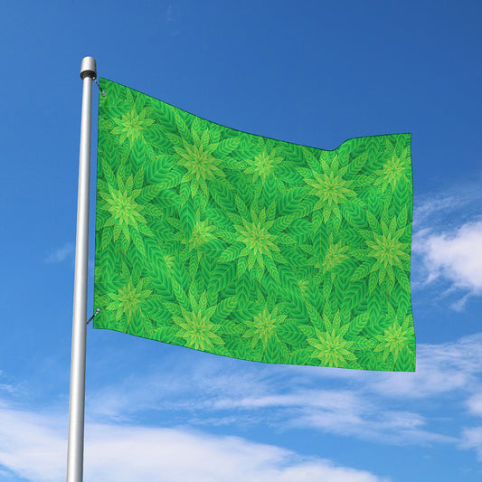 Green Cannabis Leaf Pattern Print Polyester Flag