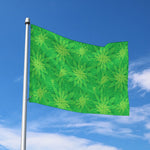 Green Cannabis Leaf Pattern Print Polyester Flag