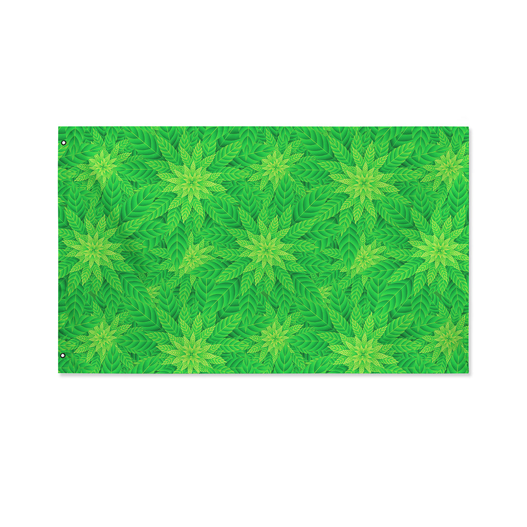 Green Cannabis Leaf Pattern Print Polyester Flag