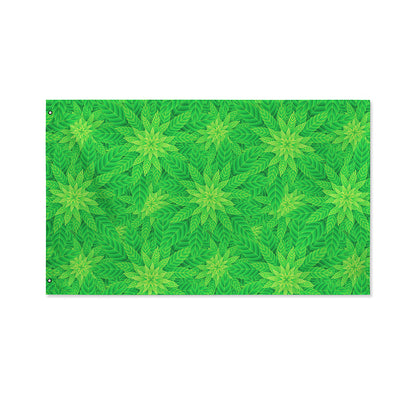 Green Cannabis Leaf Pattern Print Polyester Flag
