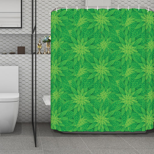 Green Cannabis Leaf Pattern Print Polyester Shower Curtain