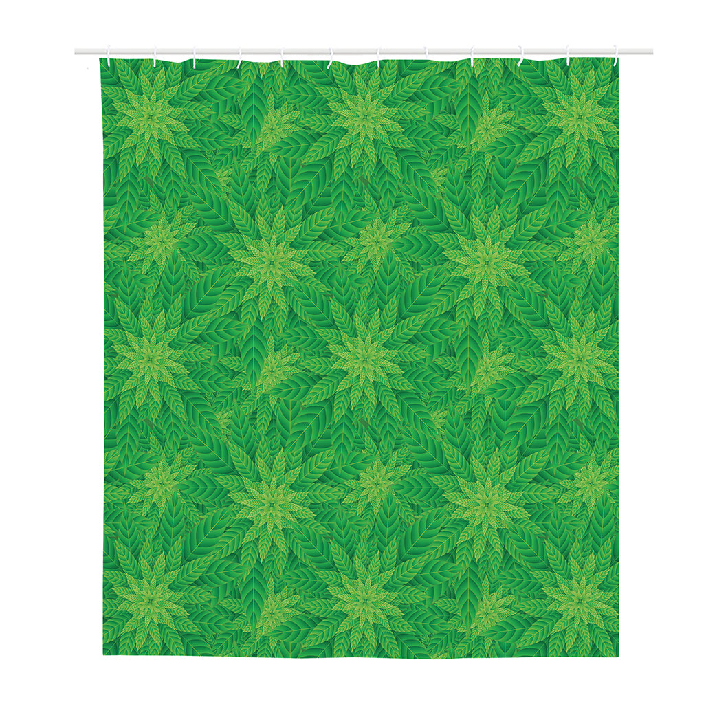 Green Cannabis Leaf Pattern Print Polyester Shower Curtain