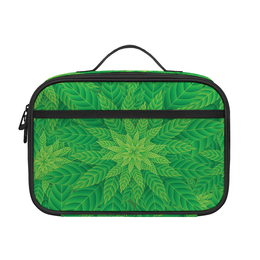 Green Cannabis Leaf Pattern Print Portable Lunch Bag