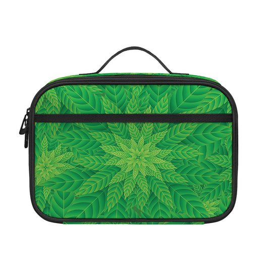 Green Cannabis Leaf Pattern Print Portable Lunch Bag