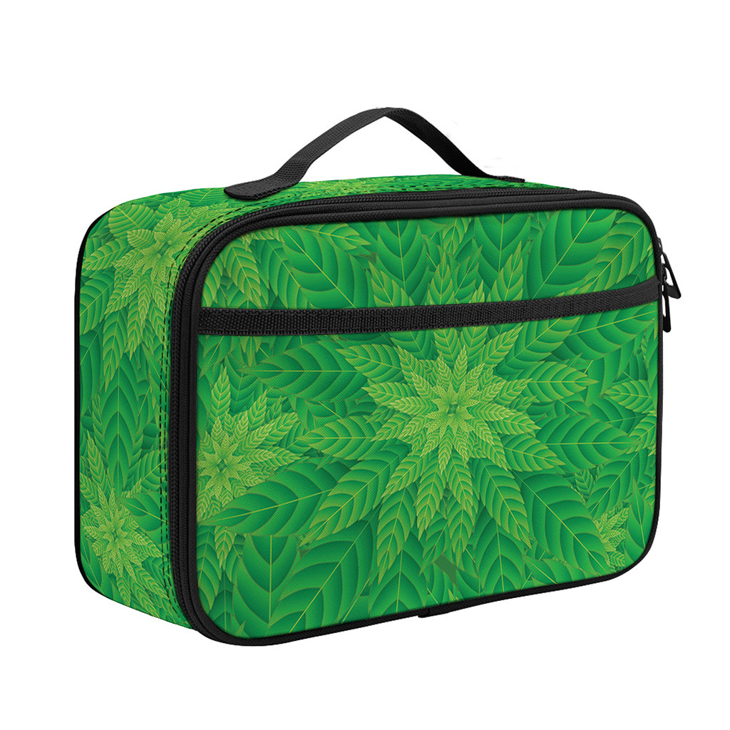 Green Cannabis Leaf Pattern Print Portable Lunch Bag