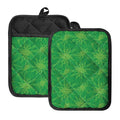 Green Cannabis Leaf Pattern Print Pot Holders With Pocket