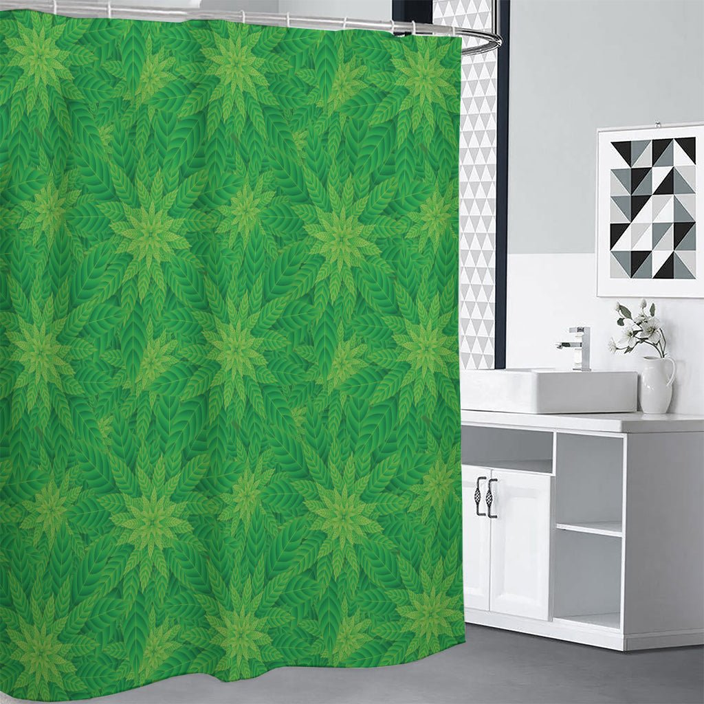 Green Cannabis Leaf Pattern Print Premium Shower Curtain