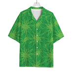 Green Cannabis Leaf Pattern Print Rayon Hawaiian Shirt