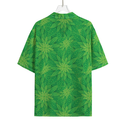 Green Cannabis Leaf Pattern Print Rayon Hawaiian Shirt