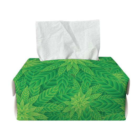 Green Cannabis Leaf Pattern Print Rectangle Tissue Box Cover