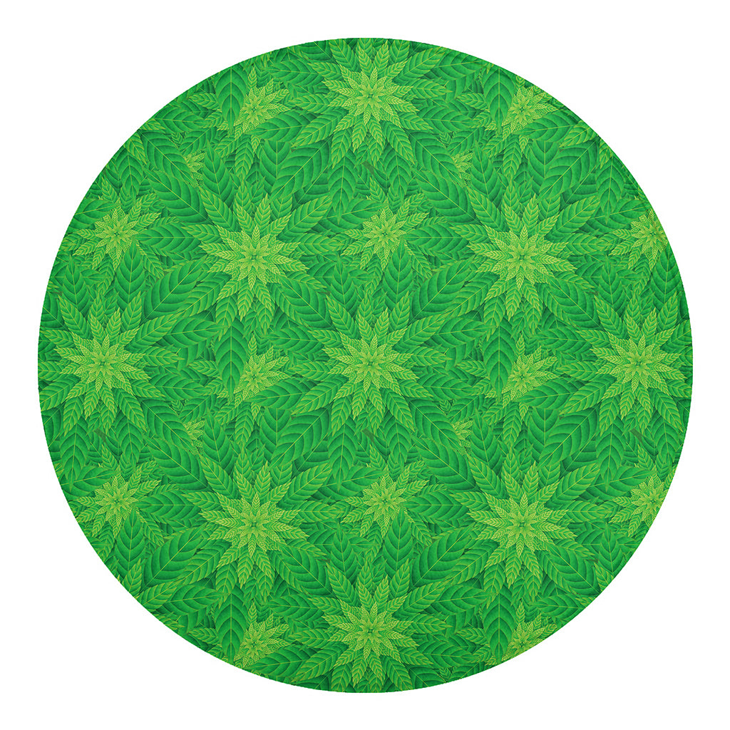 Green Cannabis Leaf Pattern Print Round Blanket