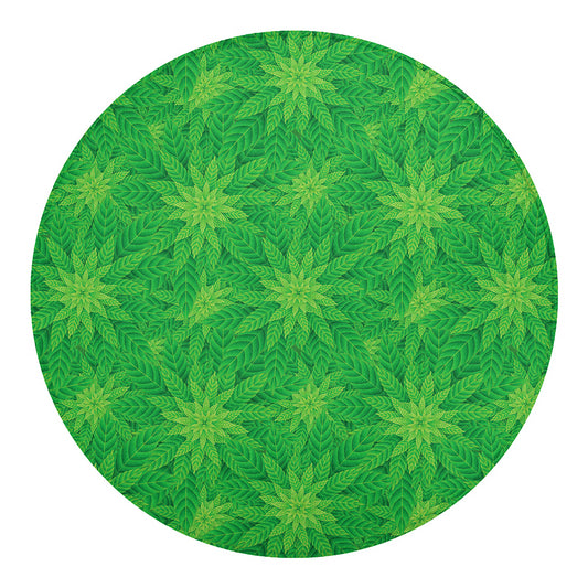 Green Cannabis Leaf Pattern Print Round Blanket