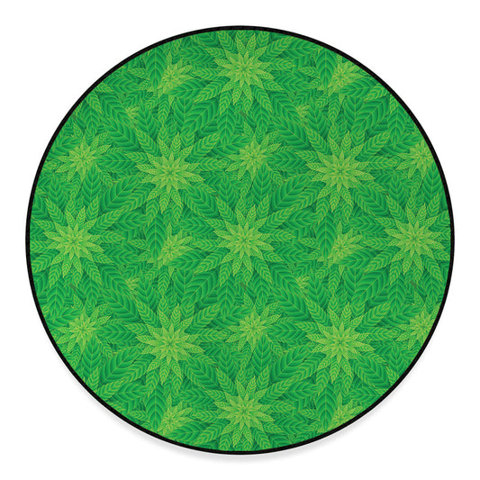 Green Cannabis Leaf Pattern Print Round Floor Mat